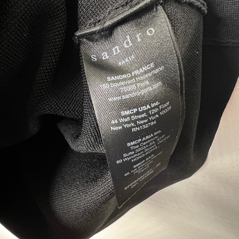 Sandro Black Ribbed Knit Short Sleeve A-Line Dress Gold Button Detail Size 36 - Picture 11 of 14